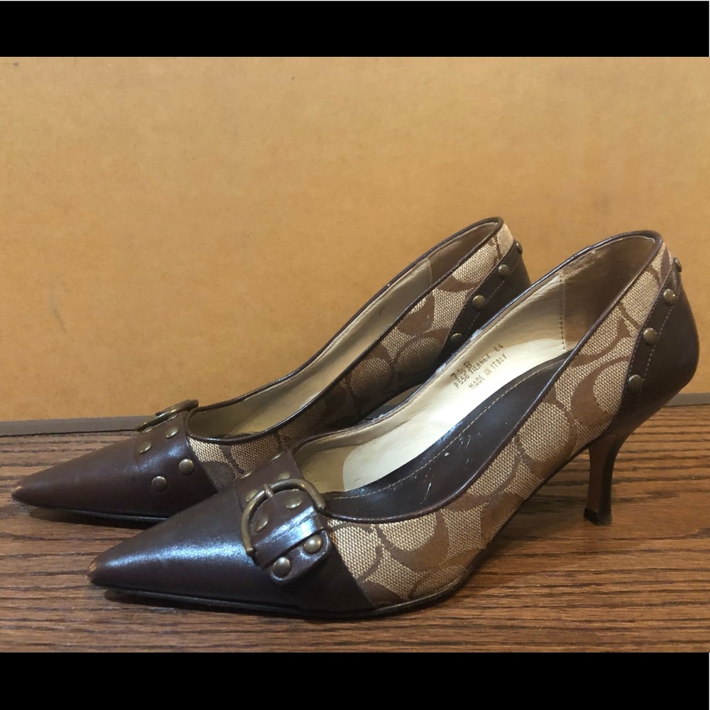 Authentic Coach signature logo pointed toe heels